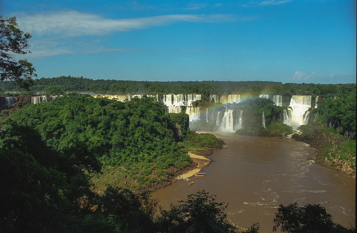 The Iguazu River below a line of waterfalls